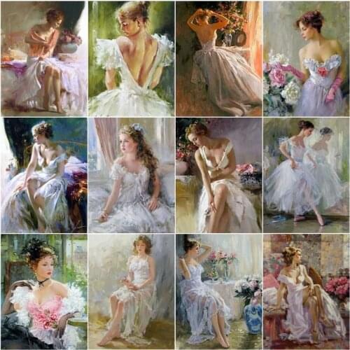 GATYZTORY Painting By Number White Skirt Girl For Adult Drawing On Canvas Handpainted Painting Art Gift DIY Figure Home Decor