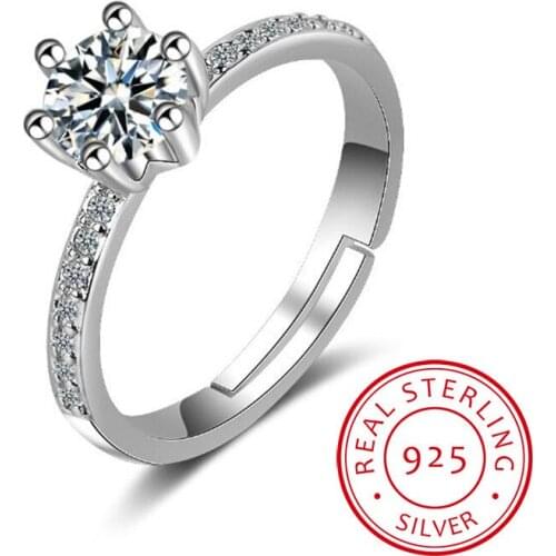 2019 Classic Luxury Real Solid 925 Sterling Silver Ring 3ct Hearts Arrows Zirconia Wedding Jewelry Rings Engagement For Women