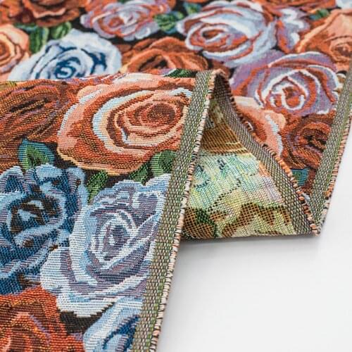 Red rose on black jacquard fashion fabric for dress coat tecido cheap fabric tecidos para roupa shabby chic DIY tissu vestidos