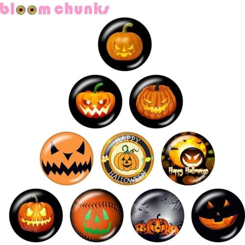 Halloween pumpkin 12mm/18mm/20mm/25mm Round glass cabochon flat back Making snap button B5832