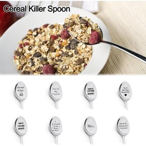 Cereal Killer Kitchen Tableware Coffee Spoon Stainless Steel letter Engraving Spoons for Birthday Christmas Teenagers Gift