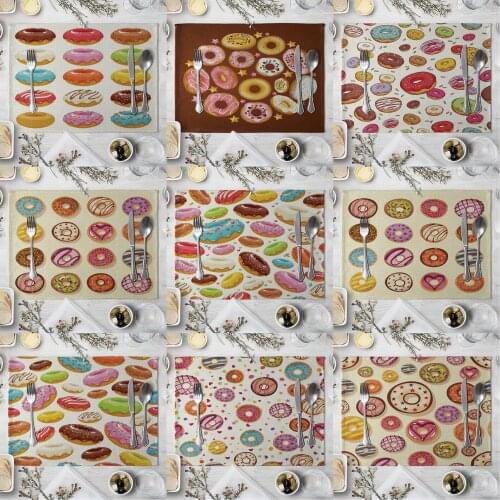 Fashion Print Rectangle Cotton Linen Western Style Table Pad Cut Mats Placemat for Dinner Kitchen Table 40x30cm
