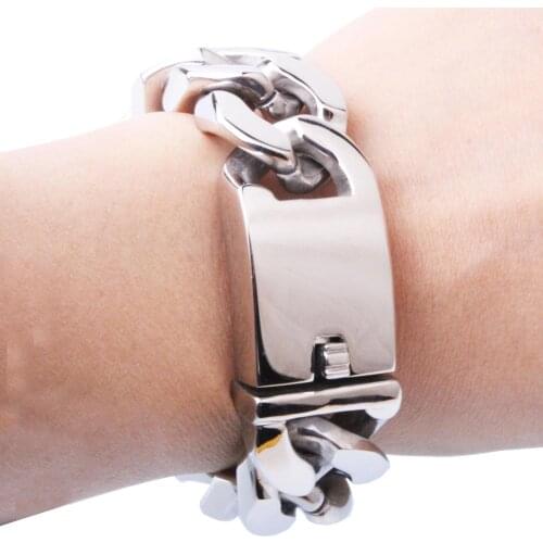 Punk 23cm Bracelets For Men Stainless Steel Huge Heavy Curb Cuban Charm Bracelets Gothic Biker Halloween Jewelry