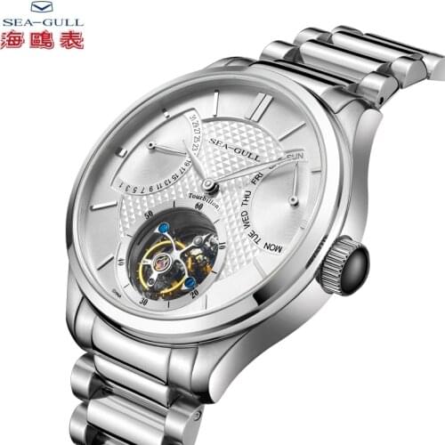 Seagull Mens Watch Manual Tourbillon Mechanical Watch Business Sapphire Casual Mens Steel Band Watch Heritage Series
