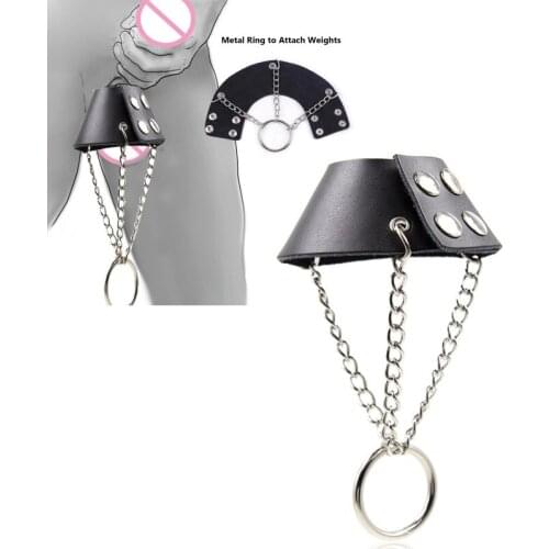 Male Chastity Device Cock Cage Penis Ring Leather Parachute Ball Stretcher Scrotum Delay BDSM Lasting Training Sex Toy For Men