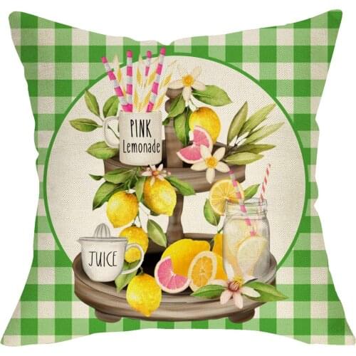 Softxpp Lemons Decorative Throw Pillow Cover Buffalo Plaid Check Pink Lemonade Sign Cushion Case, Spring Summer Juice Home
