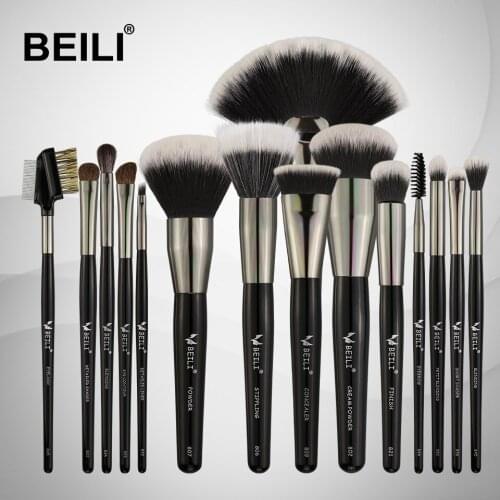 BEILI 15PCS Professional Makeup Brushes Set Soft Natural bristles Blending Eyebrow Eyeliner foundation Concealer big Powder