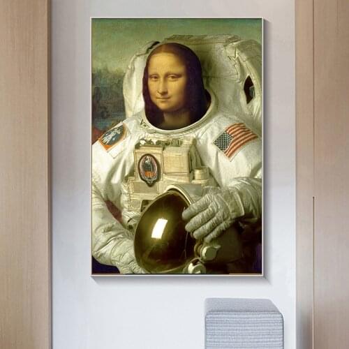Wearing A Space Suit Mona Lisa Canvas Painting Interesting Posters and Prints Wall Art Picture for Living Room Home Decor Cuadro