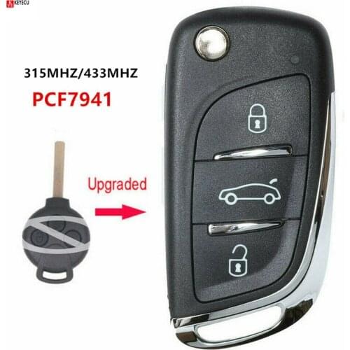 Keyecu New Smart DIY Upgraded Flip Remote Car Key Fob 3 Button 315/433MHz Optional PCF7941 for Benz Smart Fortwo 451 2007-2013