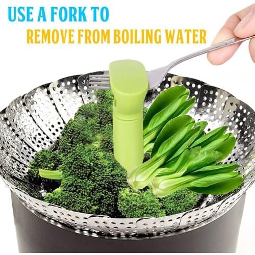 Cookware Stainless Steaming Food Basket Mesh Stainless Steamer Folding Food Fruit Vegetable Vapor Cooker Dish Steame with handle