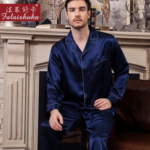 New Elegance 100% silk pajamas sets mens pure color noble mulberry silk Long sleeve pyjamas for male 100% natural silk homewear