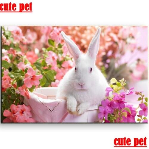 Full animal Square Diamond White rabbit and flowers DIY Diamond Painting5D Embroidery rhinestone CrossStitch MosaicPainting Gift