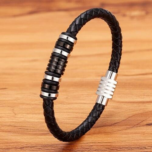 Various Styles Of Small Accessories Stainless Steel Mens Leather Bracelet Magnet Buckle Classic Boys Valentines Day Gift