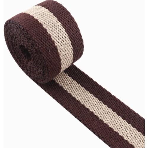 Polyester khaki brown stripe webbing dog collar Strap heavy weight cotton soft webbing fabric handbag strap belt Nylon key fob