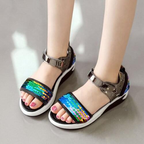 Fashion Shoes Colorful Sequins Casual Princess Shoes Non-Slip Soft Bottom Toddler Girl Shoes for Kids Sandals Girls Pink Sandals