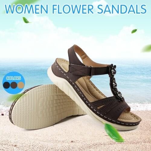 SAGACE Summer Slip-On Wedges Sandals Beach Open Toe Breathable Anti-slip Slippers Casual Female Platform Retro Embroidery Shoes