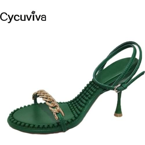 Summer High Heel Sandals Women 2021 Metal Chain Decor Gladiator Sandals Ankle Strap Party Brand Shoes Women Sandalias Mujer