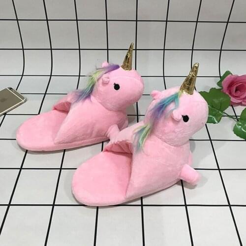 2021 Fashion New Winter Slippers Plush Home Shoes Women Unicorn Slippers Animals Slippers for Grown Cartoon Fur Unisex Slippers