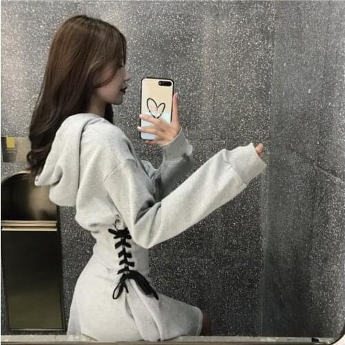 2019 Spring Hooded Skirts Women Sides Lacing Up Retro Skirt DV25