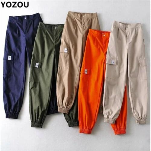 YOZOU Y2k Women Pants Korean Solid Elastic High Waisted Streetwear Joggers Loose Cargo Trousers Punk Baggy Overalls With Pockets