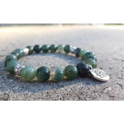 Lotus Charm Bracelet OM Charm Bracelet Natural Crystal Healing Meditation Bracelets Lotus Flower OM Pendant Yoga Bracelets Mala