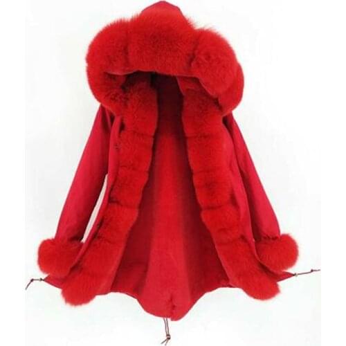 2020 New long Fashion Women Natural Fox Fur Collar quality faux fur lining Detachable Luxury Real Fur Coat Winter jacket