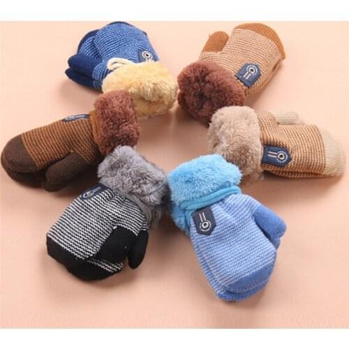 Winter Baby Boys Girls Gloves Kids Full Finger Mittens Warm Solid Acrylic Knitted Gloves For Children Toddler