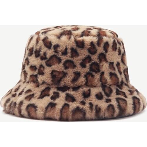 Winter Vintage Leopard Bucket Hat Women Thick Warm Padded Faux Fur Plush Basin Caps Lady Girls Japanese Outdoor Fisherman Hat
