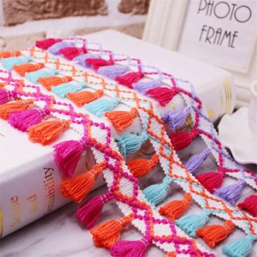 Lace Ribbon Sewing Pom Pom Trim Tassel Pompoms Trim 5cm Width Ball Fringe Embroidery Garment Fabric Handmade Accessory 1Yard/Lot