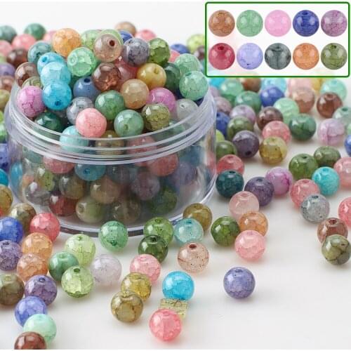 100Pcs Mixed Color Crackle Lampwork Glass Beads 8mm Round Crafts Crystal Beads for Beading Crystal Jewelry Making Accessories