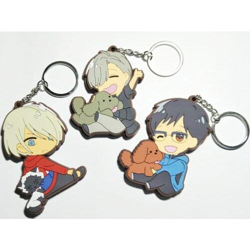 3 Pcs/lot Anime YURI!!! on ICE Keychains Keyring Cartoon Victor Pvc Double Side Soft Plastic Pendant Toy Gift