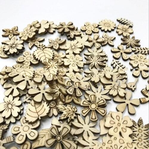 500PCS Home Decoration Hanging Ornament Accessory Painting Scrapbooking Craft Wooden DIY Plant Flower Shape Handmade
