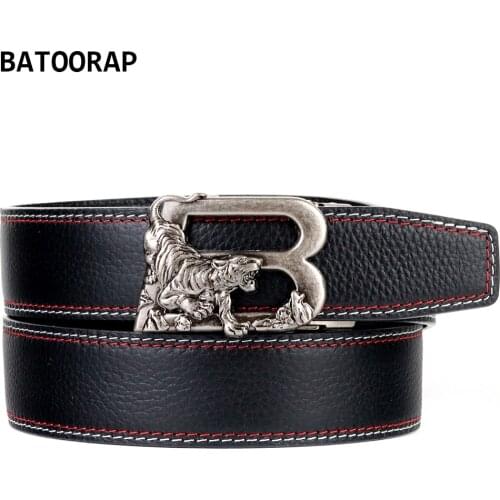 BATOORAP Cowhide Designer Belt For Men Luxury Brand Tiger Print Buckle Metal Black mens leather belt Trouser Strap TC-BL-B368