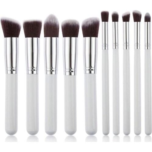 Free Shipping 10pcs/Lot White Professional Makeup Brush Set Cosmetic Brushes Foundation Black Brush Eyeshadow CLSK