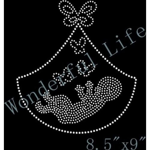 Free shipping Ultrasound with Butterflies Rhinestone Iron On Transfer