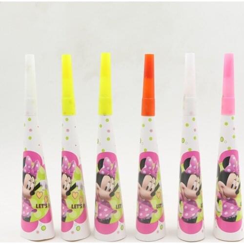 6Pcs/lot Minnie Mouse Theme Paper Speaker Horn Cartoon Baby Shower Kids Birthday Party Supplies Noise Maker Trumpet