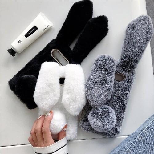 3D Bunny Fluff Hair Phone Case For Samsung A70 A50 A40 Warm Rabbit Ear Plush Furry Back Cover For Samsung S10 S10 Plus S10e Case