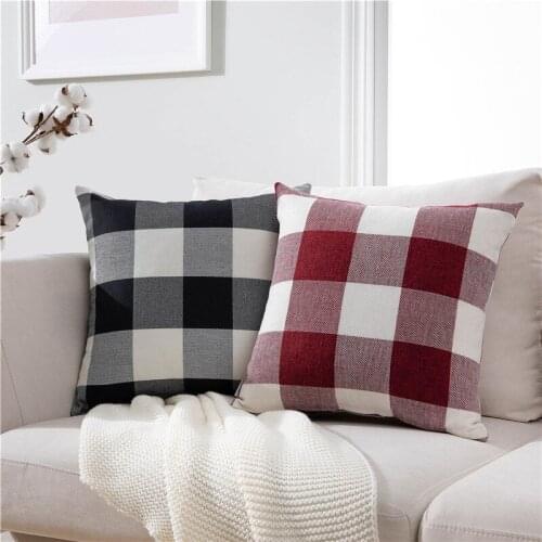 Black White Lattice Cushion Covers Cotton Linen Pillowcases Plaid Throw Pillow Covers Decorative Christmas Cushion Home Decor