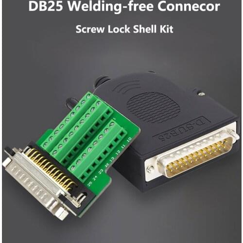 DB25 Welding-free Male Plug Female Socket Screw Lock Shell Kit 2 Rows 25 Pin Serial Port Connector D-SUB 25 Adapter