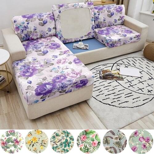 Colorful Flowers Stretch Sofa Seat Cushion Cover Green Plant Elastic Sofa Seat Covers for Living Room Couch Cover Slipcover