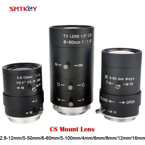 CS Mount 2.8-12mm/5-50mm/6-60mm /5-100mm Manual Varifocal Lens 4/6/8/12/16mm CS Fixed Focus Lens For CCTV Security Camera