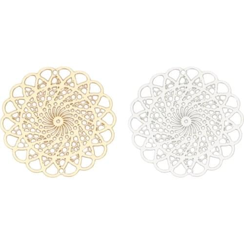DoreenBeads Fashion Iron Based Alloy Filigree Stamping Connectors Flower Silver Color Gold Jewelry DIY Charms 30 x 30mm, 10 PCs