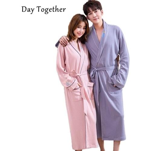 Cotton Bathrobe Men Women nightgown Long Sleeves Sleepwear Couples Hotel Bath Robe Morning Absorbent gown Spring and Summer