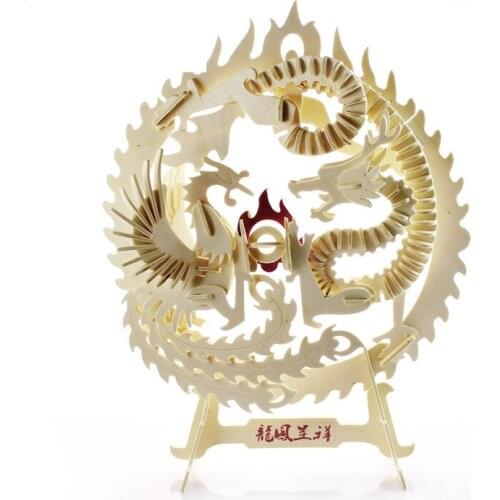Toys handmade simulation toy Diy Three-dimensional Puzzle Wooden Hut Toys Handmade Simulation Model Dragon And Phoenix Unisex