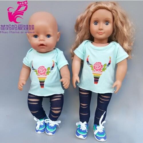 45cm Baby Doll t-shirt short Ripped trousers 18 inch american og girl doll clothes toys doll outfits