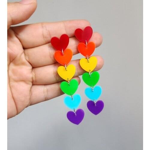 Fashion Rainbow Color Long Tassel Acrylic Earrings for Women Lovely Mini Peach Heart Exaggerated Ear Pendant Dangles Gifts T84A