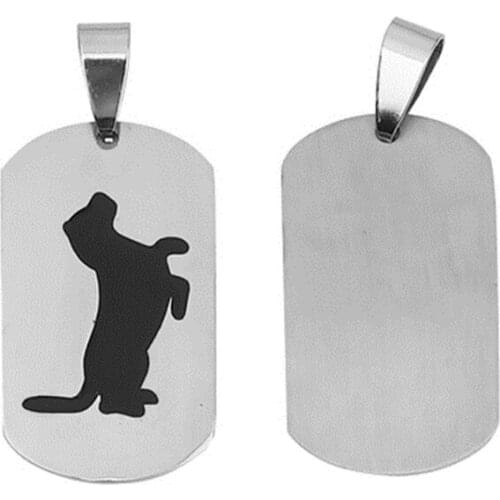 DoreenBeads Fashion Stainless Steel Pendants Oval Silver Color Black Cat Dog Enamel Pattern Jewelry DIY Charms 37mm x 22mm, 2PCs