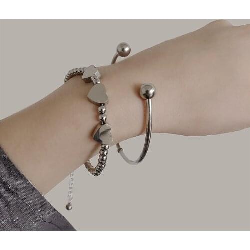 Fashion Metal Round Beads Love Bracelet for Women Vintage Punk Open Bangles Bracelets 2021 New Jewelry Geometric Metal Bracelet