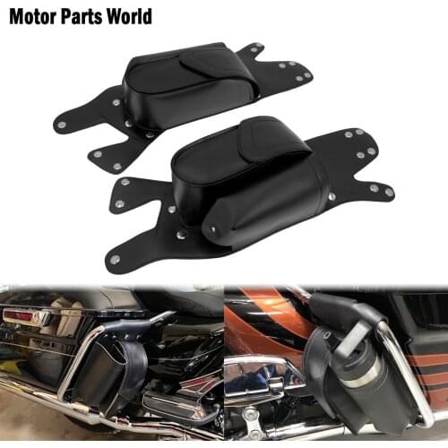 Motorcycle Left Right Side Saddlebag Guard Crash Bar Bag W/ Water Drink Bottle Holder For Harley Touring Road King Electra Glide