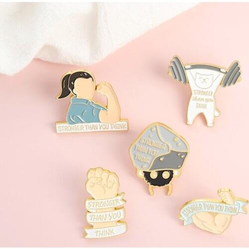 Stronger Than You Think Badge Quotes Brooch for Men Women Motivational Inspirational Life Enamel Pins Graduation Birthday Gifts